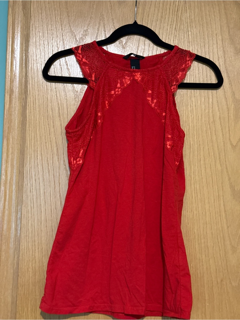 H&M Red Lace-Trim Sleeveless Tank Top